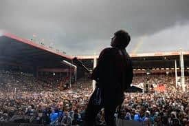 Perfect timing. A rainbow appeared during the Shed Seven performance.