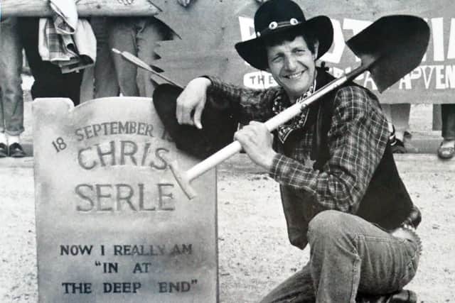 Chris Serle with his American Adventure tombstone.