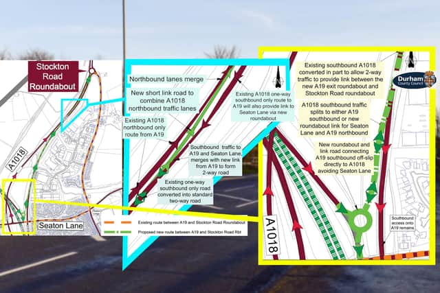 Graphics showing the designs for the new road layout between the A19 sliproad at Seaham, leading up to Seaton Lane, and the B1018 to Ryhope.
