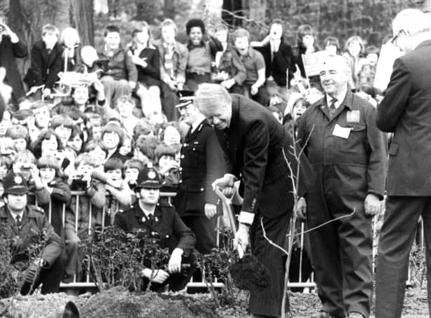 The 1977 visit of President Jimmy Carter (digging) and Prime Minister James Callaghan, right, is a highlight of Washington's time as a new town.