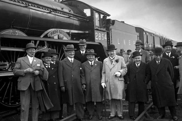 The naming ceremony of the real "Sunderland" locomotive, near Roker Park in 1936.