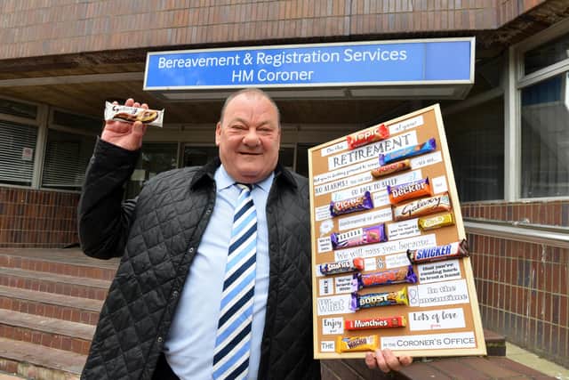 Sunderland coroner officer Neville Dixon retired with a chocolate-themed retirement present from the team.