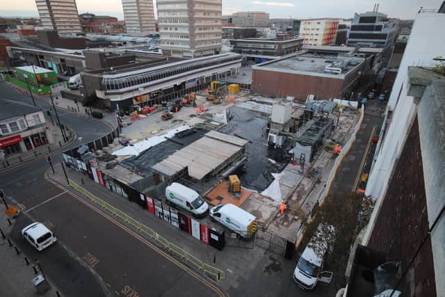An aerial view of the demolition work at Sunderland's train station.