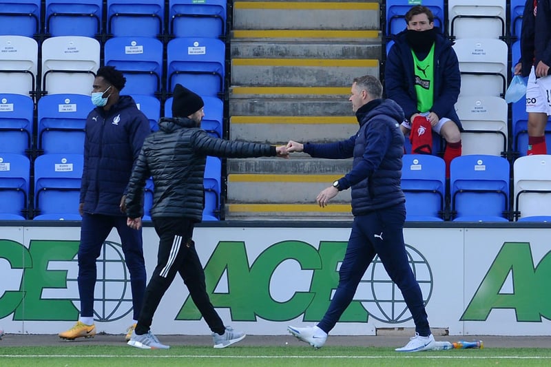 Former Falkirk manager Paul Hartley acknowledged David McCracken after the match but did not stick around to shake hands (fist bump) with Lee Miller