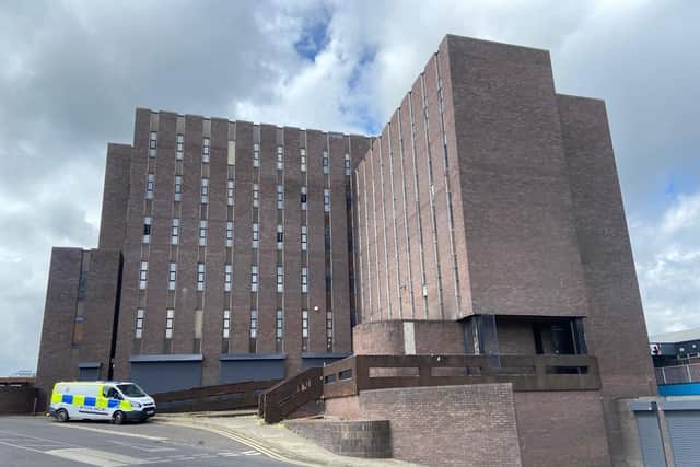Police outside derelict Lee House, in Peterlee, on Wednesday morning.