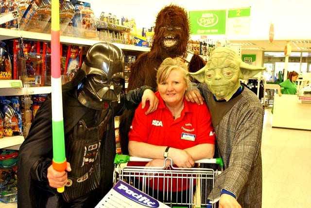 Asda Washington was in the spotlight in 2005 when Star Wars themed characters paid a visit, and Eileen Watson was there to greet them.