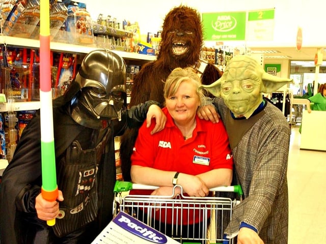 Asda Washington was in the spotlight in 2005 when Star Wars themed characters paid a visit, and Eileen Watson was there to greet them.