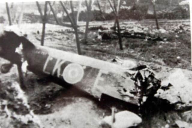 The wreck of Cyril Barton's plane in 1944.