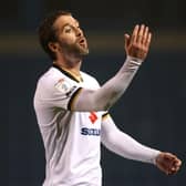 Will Grigg of Milton Keynes Dons reacts during the Sky Bet League One match between Gillingham and Milton Keynes Dons.  (Photo by James Chance/Getty Images)