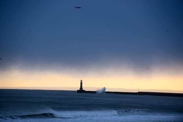 Storm clouds and rough seas as Storm Arwen arrives in Sunderland.