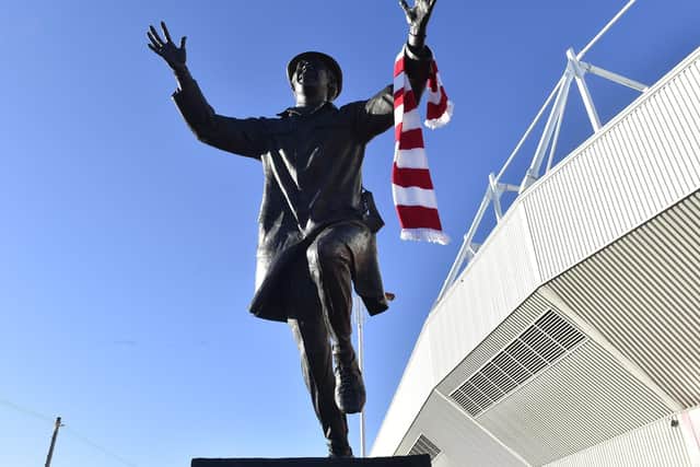 The Bob Stokoe statue outside Sunderland's Stadium of Light ground.
