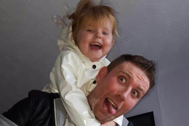 Chris Hendry passed away in December 2019 aged just 34, seen here having fun with his daughter Rhed.