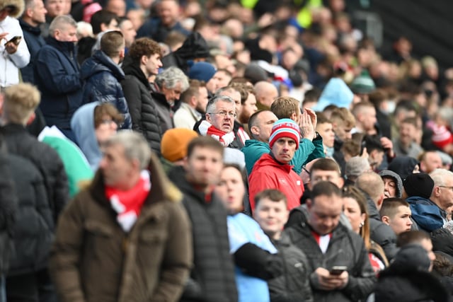Sunderland fans in action during the game against Coventry City. The Black Cats lost the clash 2-1 and slipped down to ninth in the Championship.