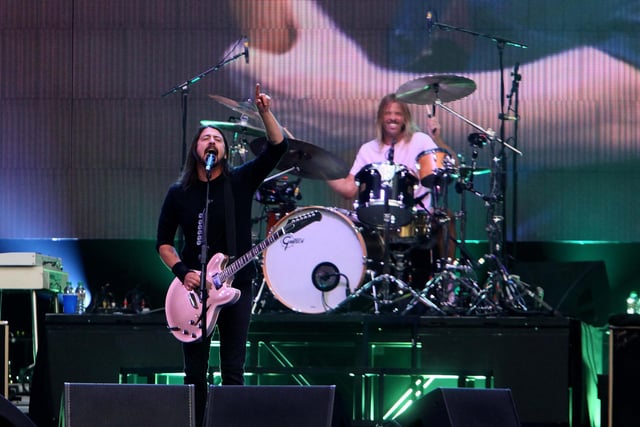 Hawkins on drums with band front man Dave Grohl at the Stadium of Light.