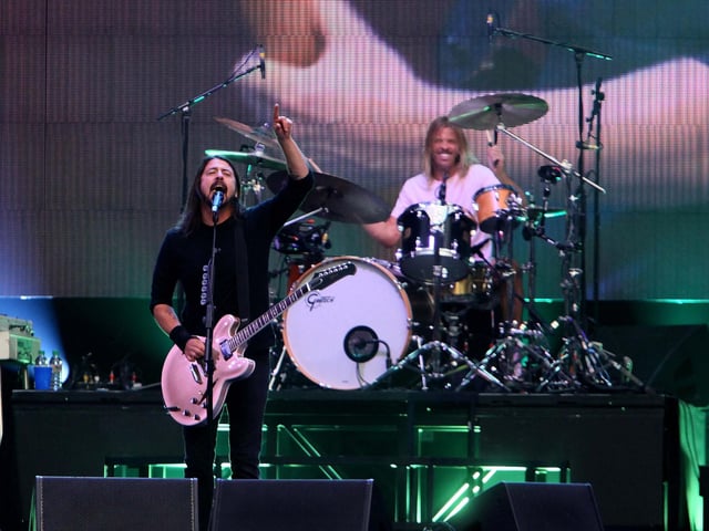 Hawkins on drums with band front man Dave Grohl at the Stadium of Light.