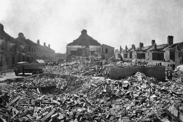The aftermath of a 1943 air raid on Seaham Harbour.