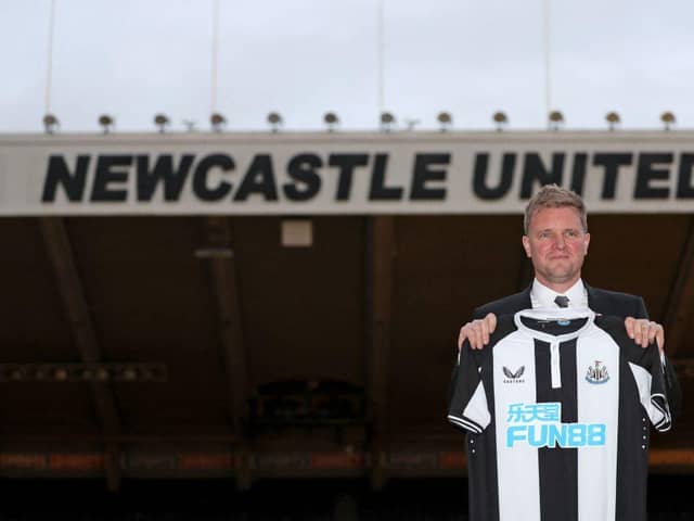 Newcastle United head coach Eddie Howe respond to Michael Edwards rumours. (Photo by SCOTT HEPPELL/AFP via Getty Images)