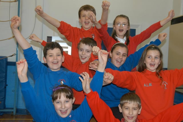 Happy pupils from Woodlea Primary School in Fence Houses celebrate coming top in the SATs table in 2009.