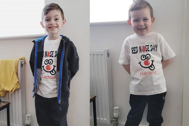 Lachlan and Harland, ages 4 and 5, in their fundraising t-shirts.