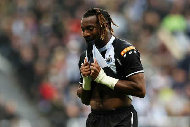 Allan Saint-Maximin of Newcastle United reacts after a missed chance during the Premier League match between Newcastle United and Arsenal at St. James Park on May 16, 2022 in Newcastle upon Tyne, England. (Photo by Ian MacNicol/Getty Images)