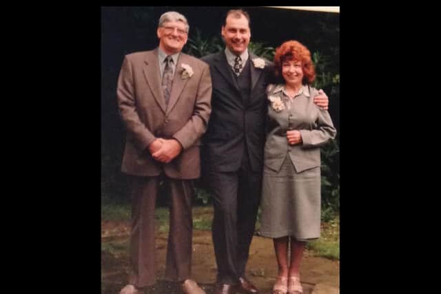 Keith, centre, pictured with dad Maurice and mum Lillian.