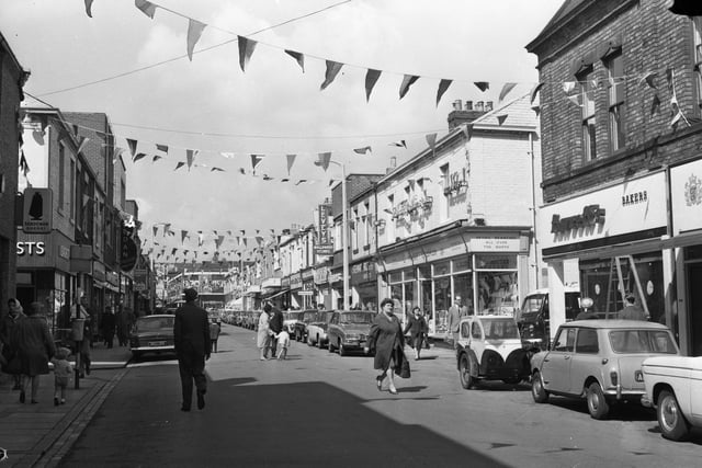 Bunting and flags in Blandford Street during the World Cup in 1966.