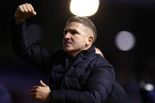BIRMINGHAM, ENGLAND - JANUARY 21: Ryan Lowe, Manager of Preston North End celebrates during the Sky Bet Championship between Birmingham City and Preston North End at St Andrew's Trillion Trophy Stadium on January 21, 2023 in Birmingham, England. (Photo by Naomi Baker/Getty Images)