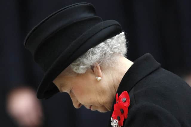 Queen Elizabeth during the Remembrance Sunday service at The Cenotaph in London in 2020. Photo: Getty Images.