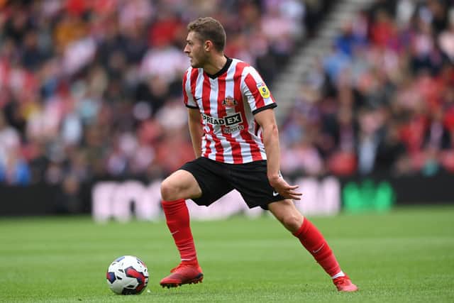 SUNDERLAND, ENGLAND - JULY 31: Sunderland player Elliot Embleton in action during the Sky Bet Championship between Sunderland and Coventry City at Stadium of Light on July 31, 2022 in Sunderland, England. (Photo by Stu Forster/Getty Images)
