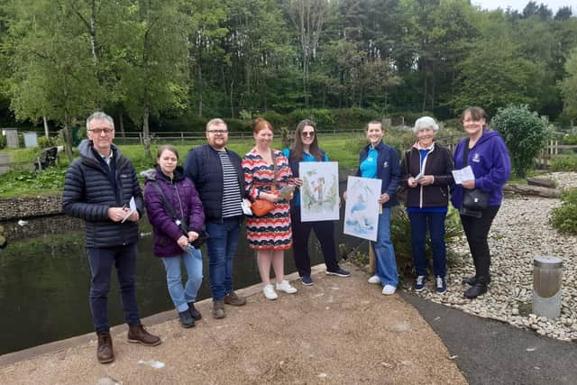 Washington Wetland Centre staff and visitors on the Drawn to Water trail with illustrations by Sir Quentin Blake.