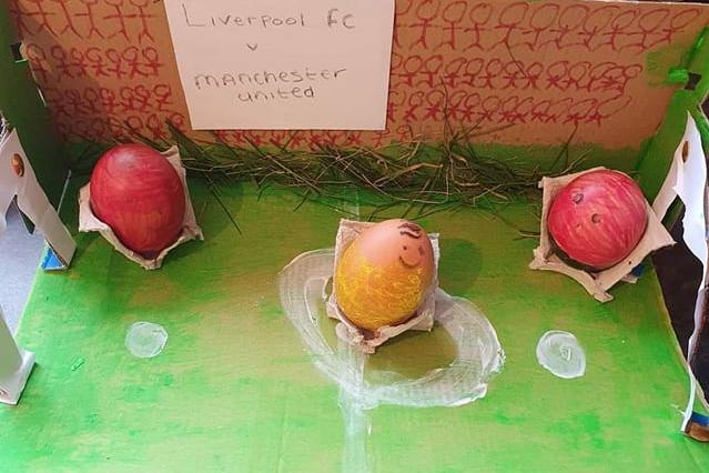 Jaxson, age 9, staged a football match with his eggs.