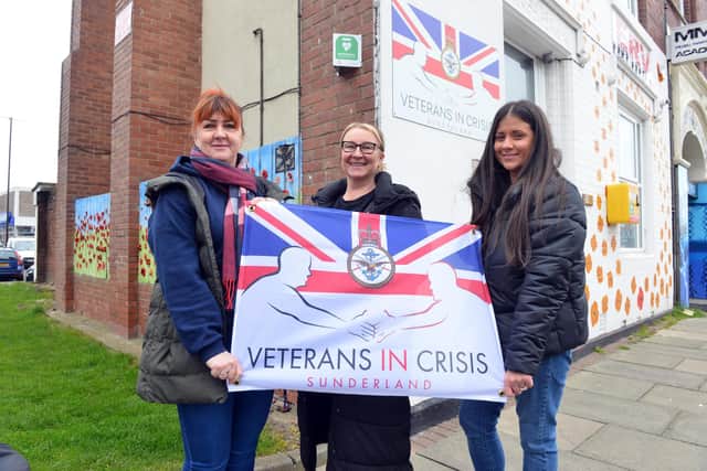 Veterans In Crisis' Sam Neil, centre, along with mental health nurses Donna Robinson, left, and Ashleigh Armstrong, right.