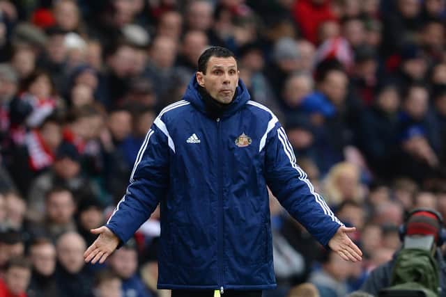 SUNDERLAND, ENGLAND - MARCH 14:  Manager Gustavo Poyet of Sunderland looks on during the Barclays Premier League match between Sunderland and Aston Villa at Stadium of Light on March 14, 2015 in Sunderland, England.  (Photo by Nigel Roddis/Getty Images)
