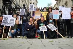 People take part in a protest outside Downing Street in London over the government's handling of exam results after A-level and GCSE exams were cancelled due to the coronavirus outbreak. Picture: PA.