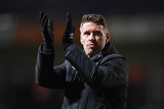 LUTON, ENGLAND - JANUARY 28: Rob Edwards, Manager of Luton Town, applauds the fans following the side's draw in the Emirates FA Cup Fourth Round match between Luton Town and Grimsby at Kenilworth Road on January 28, 2023 in Luton, England. (Photo by Tony Marshall/Getty Images)