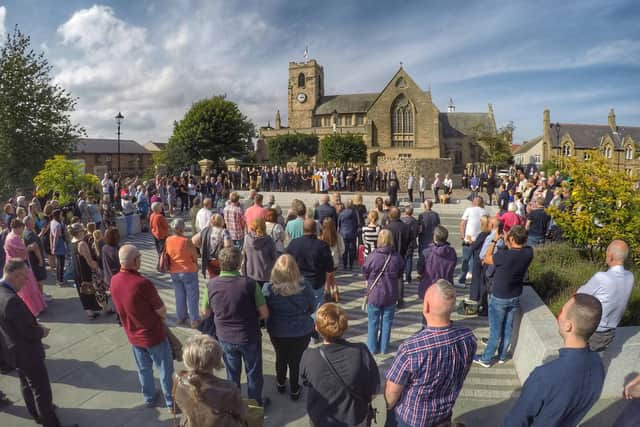 The crowd gathered in Minster Park for the proclamation service./Photo: Raoul Dixon/North News & Pictures