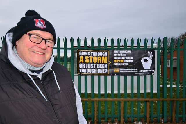 Colin Burton takes a break from walking around Horden Welfare Park to raise funds in aid of Andy's Man Club/Photo: Frank Reid