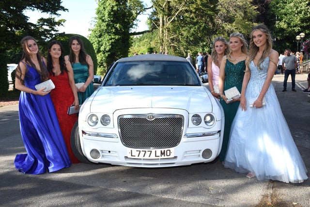 Sandhill View pupils arrive in style in a white limousine.