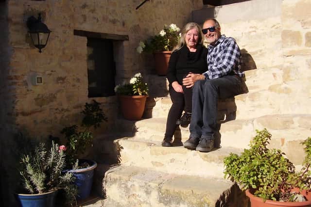 Sandra Perry, nee Laws, and husband Greg at their Italian home.