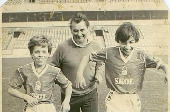Craig Bromfield (left) is pictured his brother Aaron Bromfield and (right) and Brian Clough (centre), then manager of Nottingham Forest. Photo courtesy of Craig Bromfield.
