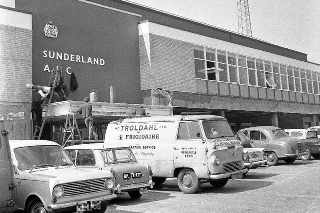 Making alterations to the Roker Park suite in May 1966, ready for the international arrivals. Picture: Bill Hawkins.