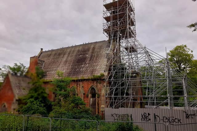The South Chapel in Bishopwearmouth Cemetery has had scaffolding attached for well over a year.