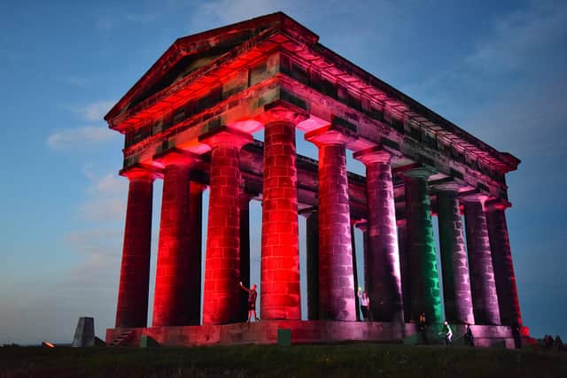 Penshaw Monument in Sunderland has been  lit red, white and green in a symbolic show of support for the people of Lebanon following Tuesday's huge explosion in Beirut.