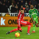 Jermain Defoe scores for Sunderland against Swansea (Photo by Stu Forster/Getty Images)