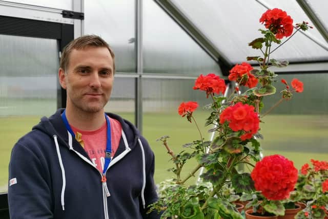 Ian Patterson, of the North East Autism Society, with the new flower named in honour of Sunderland grandmother Margaret Blyth.