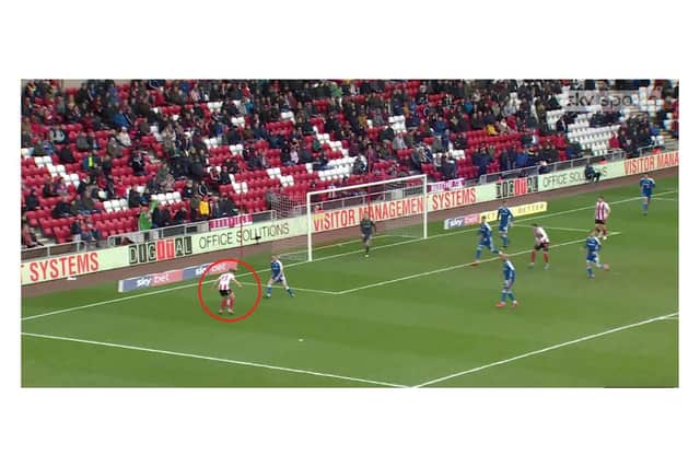 IMAGE TWO: Denver Hume, on several occasions, found himself in similar positions to this and was able to create chances - ultimately providing an assist for Kyle Lafferty's first goal.