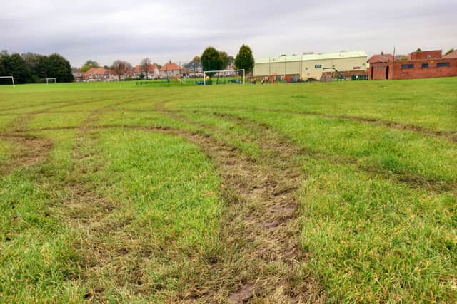A football pitch on Hylton Road Playing Fields was left dangerous to use after it was churned up by bikers.