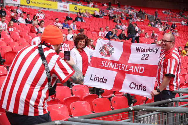 Sunderland fans at Wembley one year ago today as the Black Cats sealed promotion from League One to the Championship by defeating Wycombe Wanderers in the play-off final.