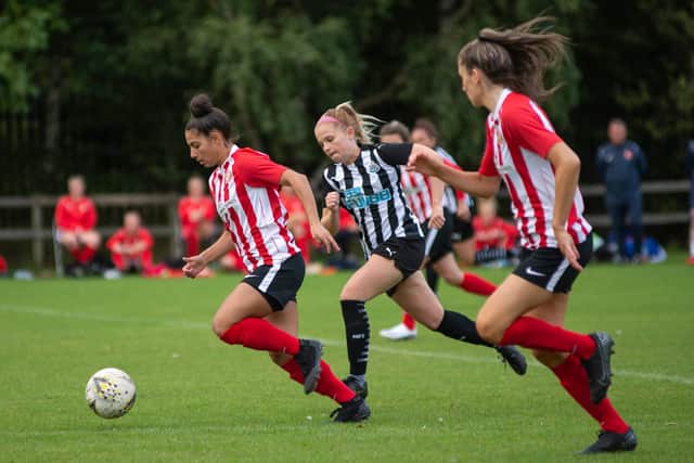 Maria Farrugia (left) plays against Newcastle United - Photo by Colin Lock