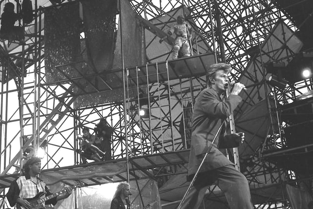 David Bowie in concert at Roker Park in 1987. He had a hit with The Jean Genie at the start of 1973, and was riding high later in the year with Life On Mars and Drive-In Saturday.